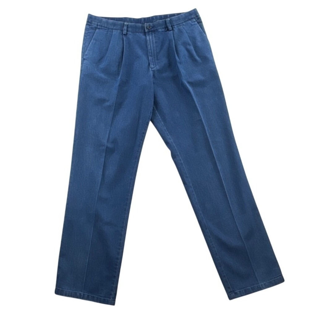 Dockers Pleated Pants Mens 38x34 Blue Excellent Stretch Waist Classic Fit Denim